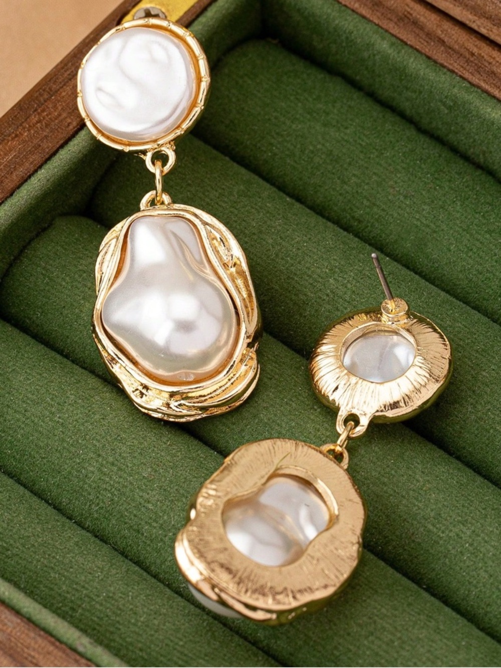Gold-Tone Baroque Pearl Drop Earrings - White Pearlescent